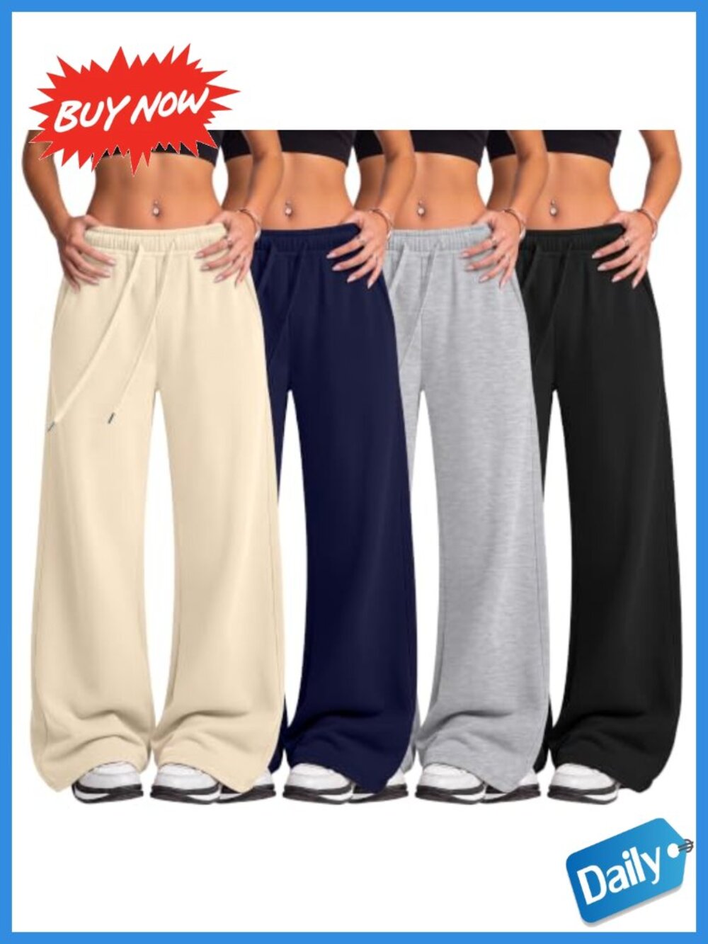 4 Pack Women's Wide Leg Baggy Sweatpants Cotton Polyester Drawstring Pockets